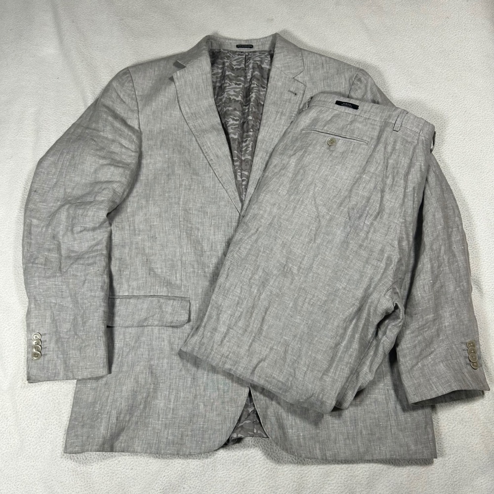 Joe Joseph Abboud Suit Mens 46 Long Gray Linen Slim Fit 2pc Blazer Pants